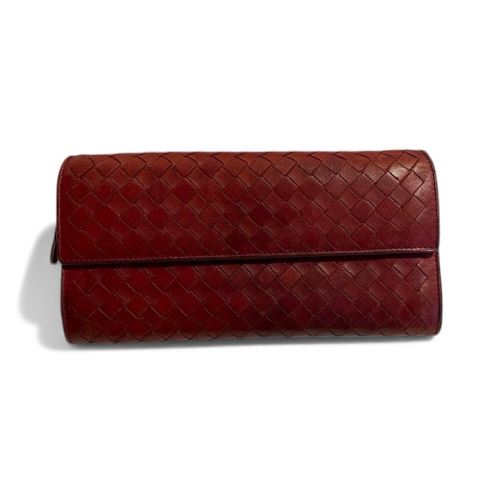 Preloved Bottega Veneta Intrecciato Leather Flap Continental Wallet in Wine